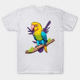 Cute happy parrot yellow, green and blue T-Shirt